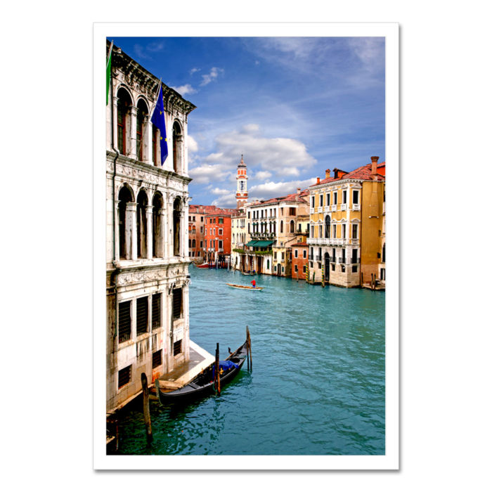 Flags on Building by Canal Venice Italy Art Photo Print