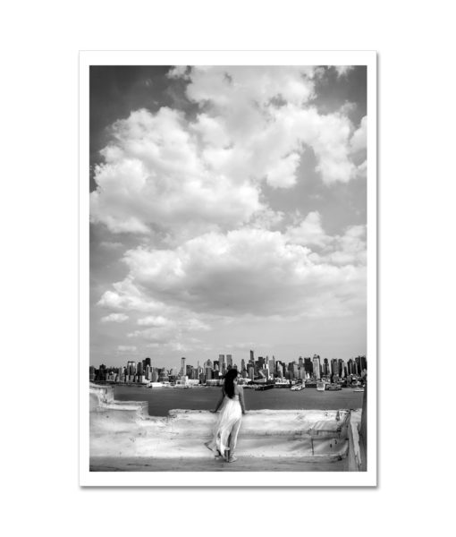 Girl in White Looking At Manhattan Black and White MP1145 New York City Art Print from NY Poster