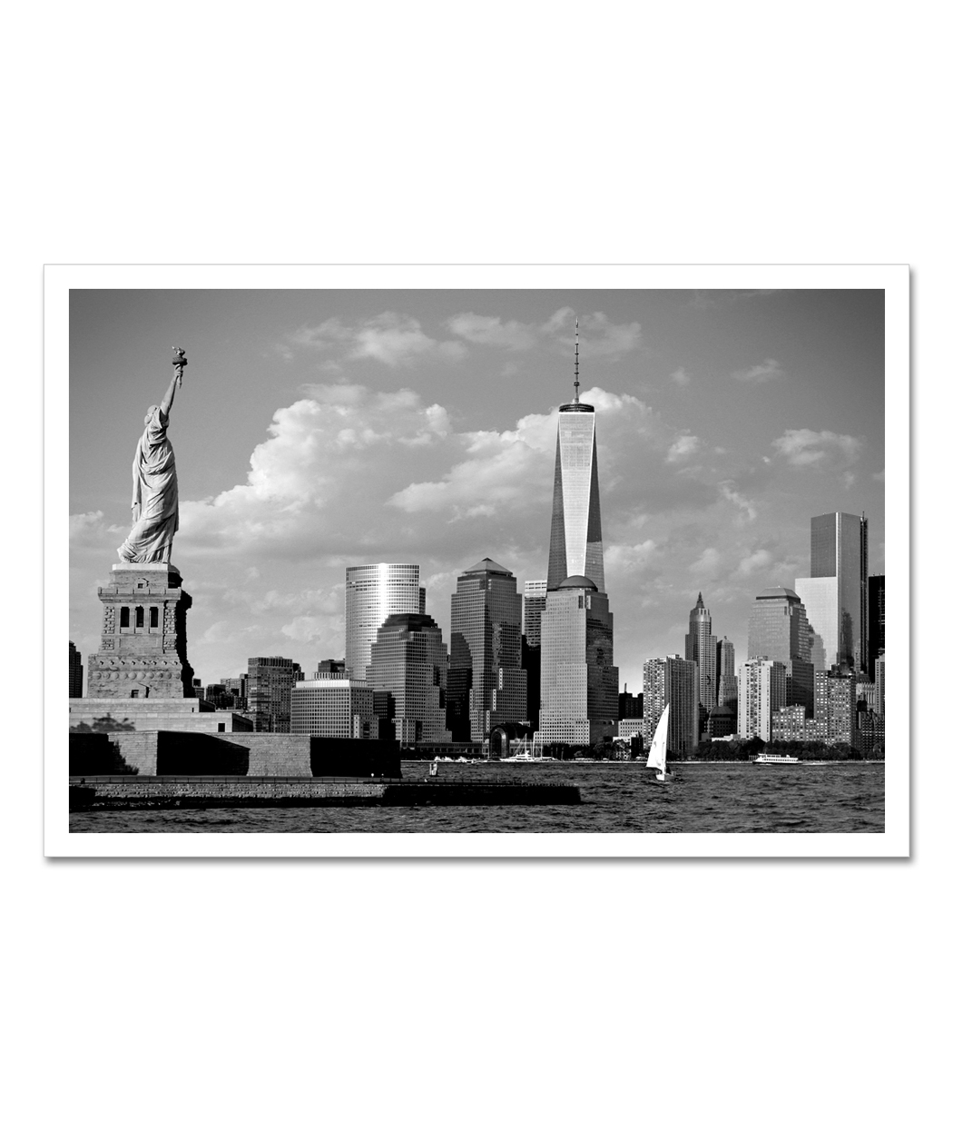 Statue Of Liberty Freedom Tower Black And White New York Art Photo Print Poster